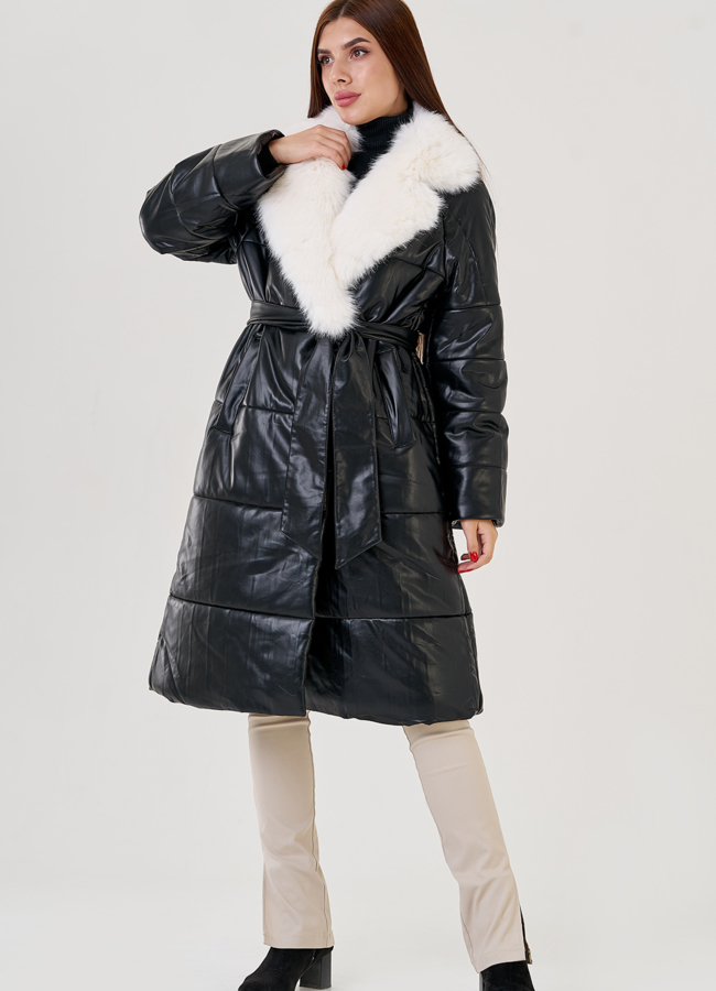 Женский эко пуховик с поясом Malina Siberian модель № 23364 универмаг малина