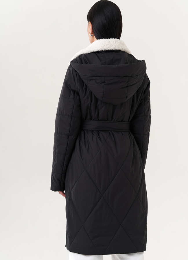 Стеганое пальто с капюшоном модель № 25033 универмаг малина