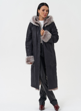Дубленка с отделкой из тосканы с капюшоном