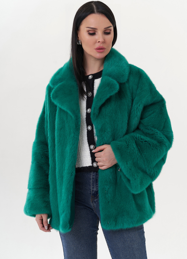 Шуба из норки зеленого цвета модель № 24813 универмаг малина