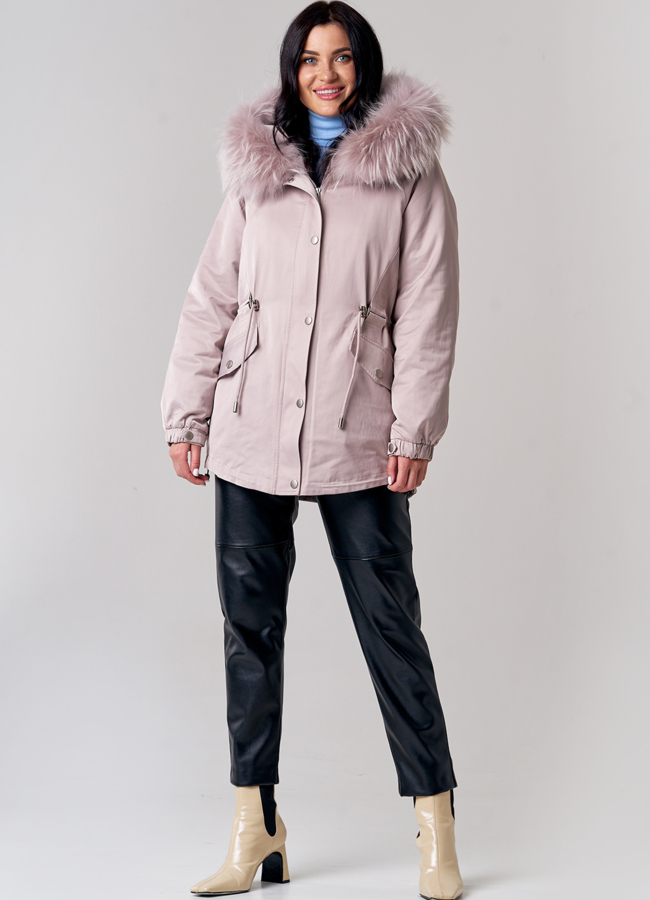 Женская парка оверсайз с меховой отделкой модель № 21599 универмаг малина