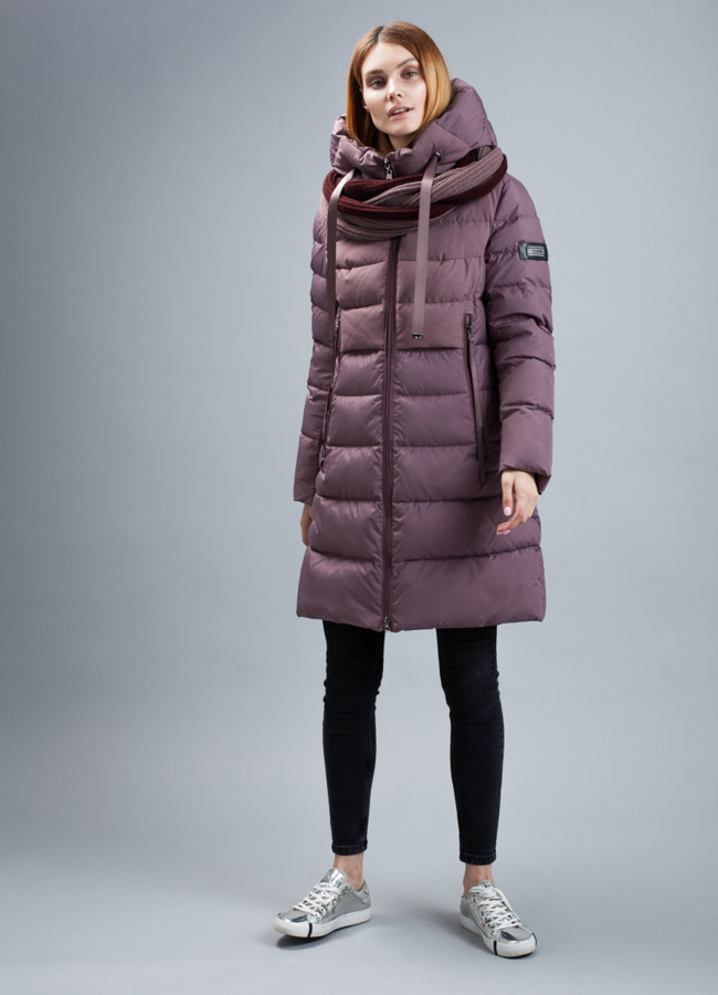 Пуховик женский модель № П-320 меха малина