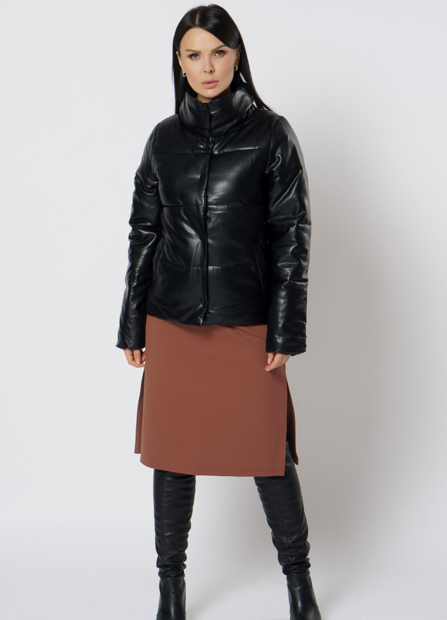фото Утепленная куртка из эко кожи в черном цвете модель № 21715