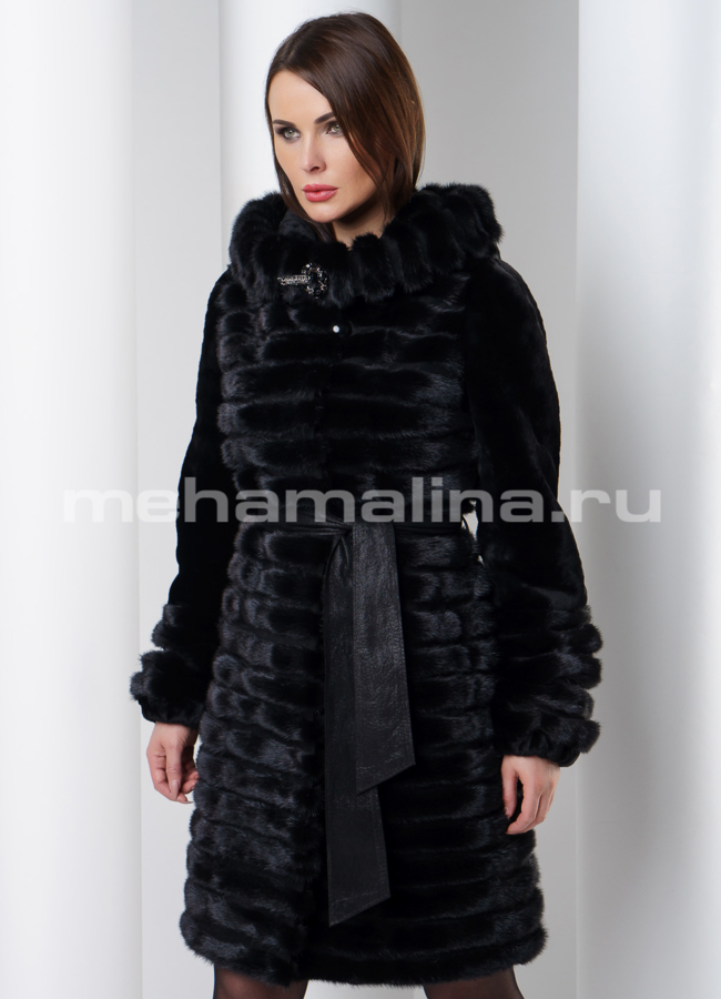 Норковая шуба с капюшоном модель № S-542 универмаг малина