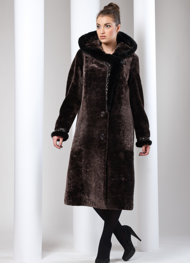 Шуба длинная из мутона модель № S-10 в кредит