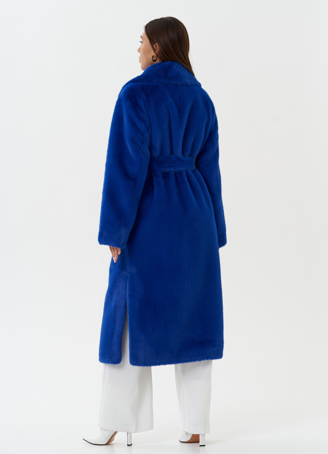 Пальто из эко меха с поясом модель № 27798 универмаг малина