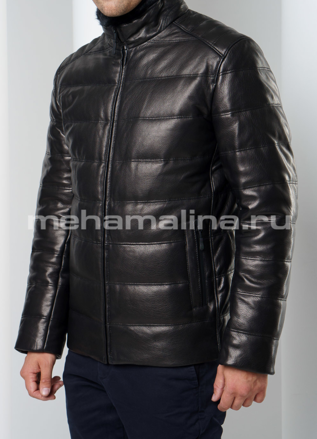 Кожаный пуховик модель № ПМ-88 универмаг малина