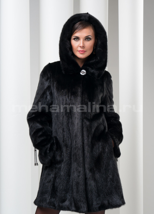 фото Шуба норка черная, с капюшоном модель № S-160 фото Шуба норка черная, с капюшоном модель № S-160