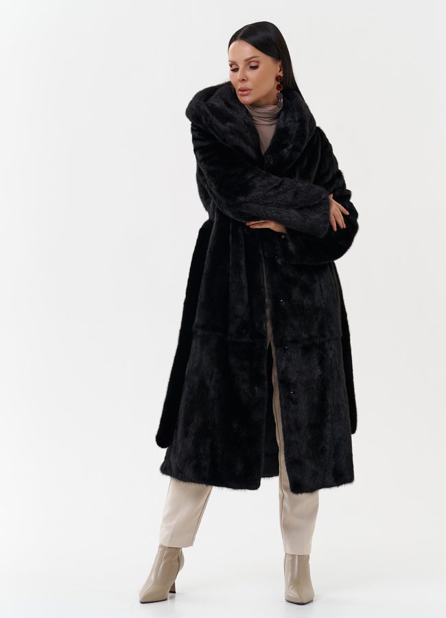 Женская норковая шуба с капюшоном модель № 27663 универмаг малина