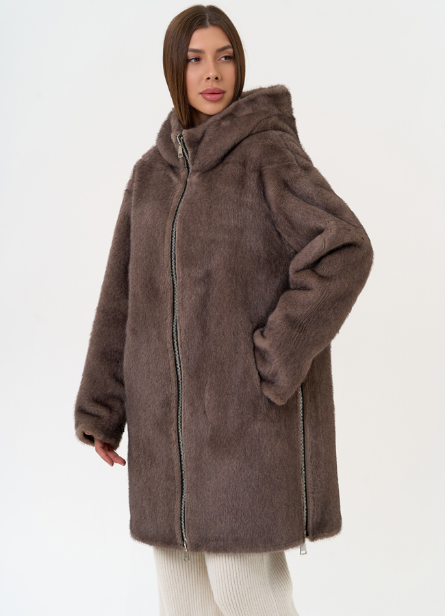 фото Женская двухсторонняя дубленка из эко замши с капюшоном модель № 31434 фото Женская двухсторонняя дубленка из эко замши с капюшоном модель № 31434
