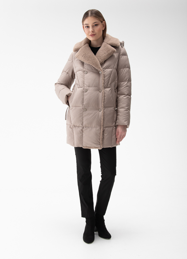 фото Комбинированный женский пуховик с капюшоном модель № 28390