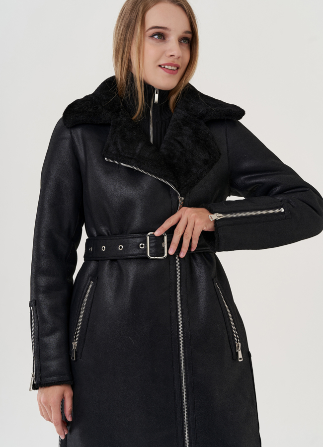 Дубленка из эко замши с английским воротником  модель № 25410 универмаг малина