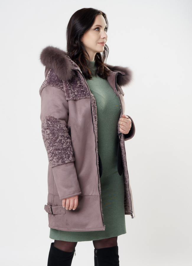 Дубленка из эко кожи с капюшоном модель № 82005 универмаг малина