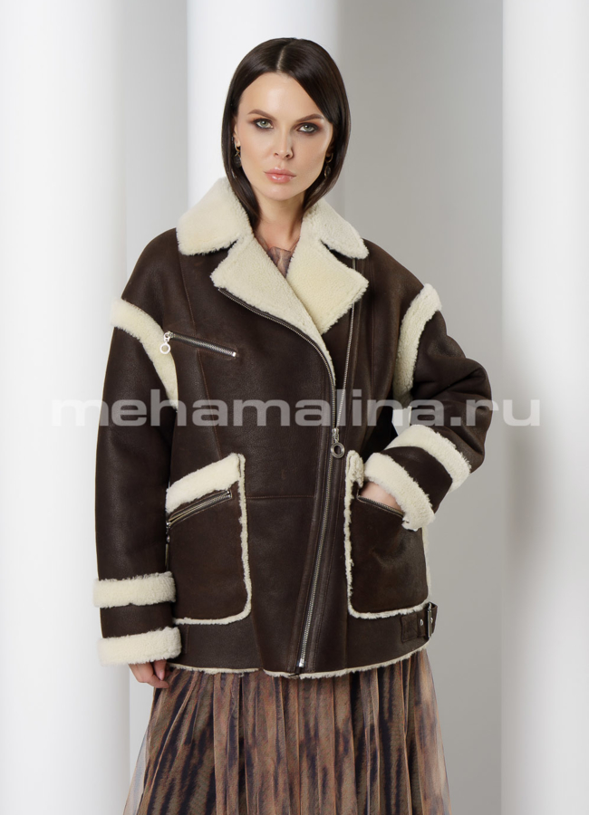 Дубленка на молнии с отложным воротником модель № 5833 универмаг малина