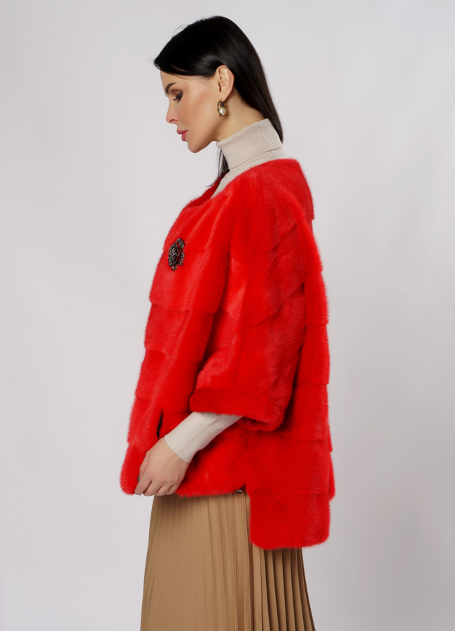 Куртка из норки красного цвета модель № S-857 универмаг малина