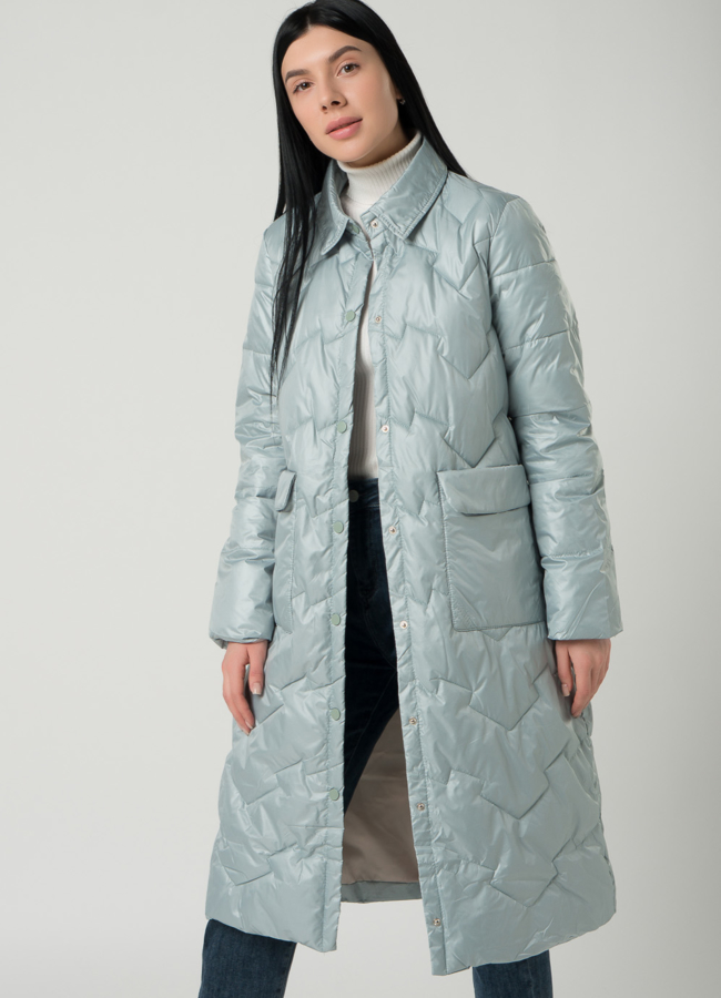 Удлиненное пальто с отложным воротником в светло-зеленом цвете модель № 22331 универмаг малина