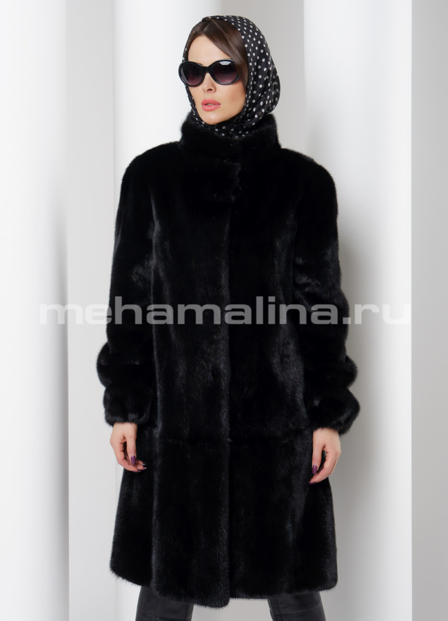 Шуба из скандинавской норки в черном цвете модель № S-519 меха малина