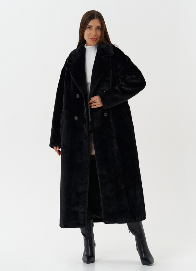 Двубортное пальто из эко меха модель № 27722 универмаг малина