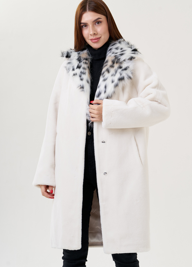 Пальто с воротником из искусственной рыси модель № 23620 универмаг малина