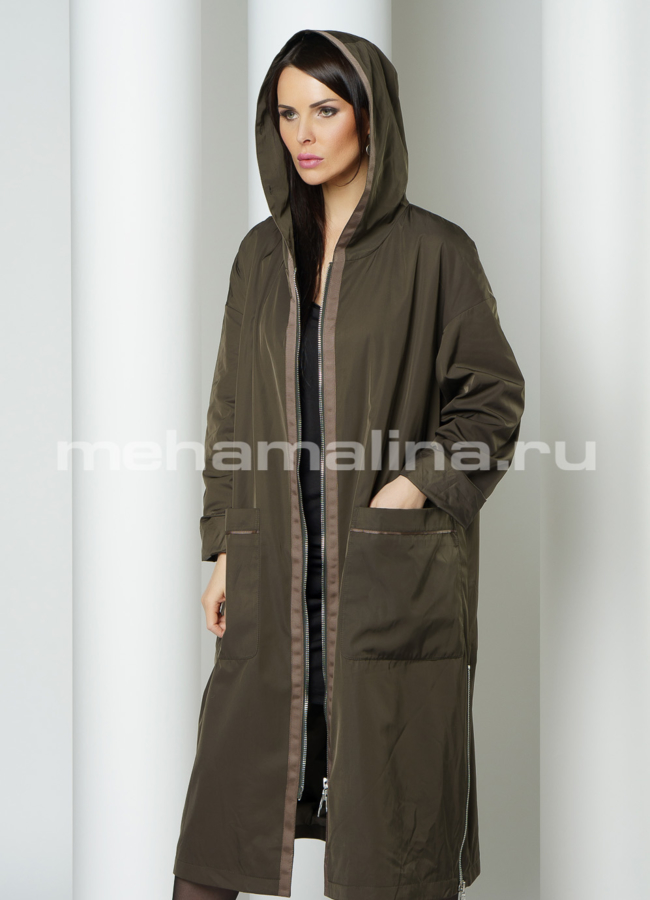 Парка прямая на молнии с капюшоном, отделка норка модель № 19263 универмаг малина
