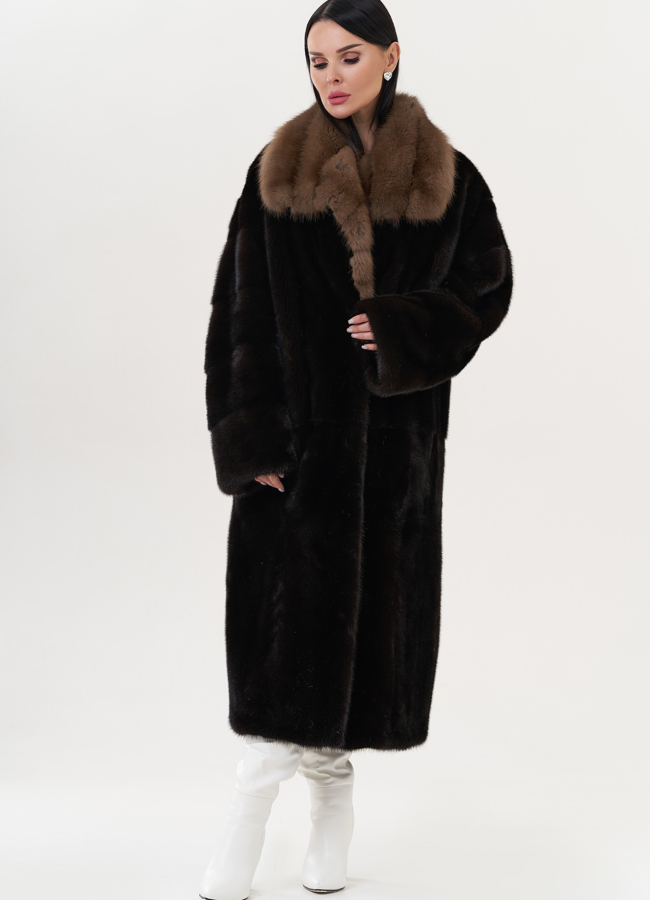 Норковая шуба с воротником из куницы модель № 26264 в рассрочку