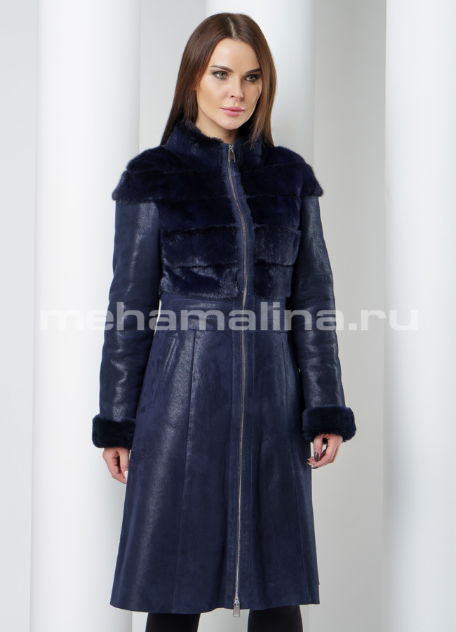 Дубленка синего цвета модель № D-187 универмаг малина