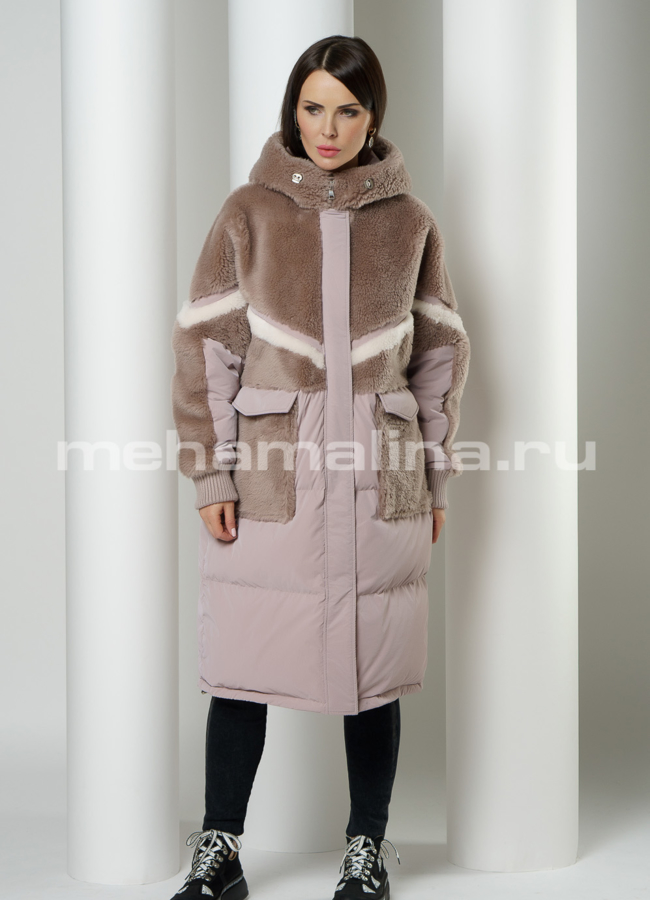 фото Комбинированный пуховик с капюшоном на молнии модель № П-367