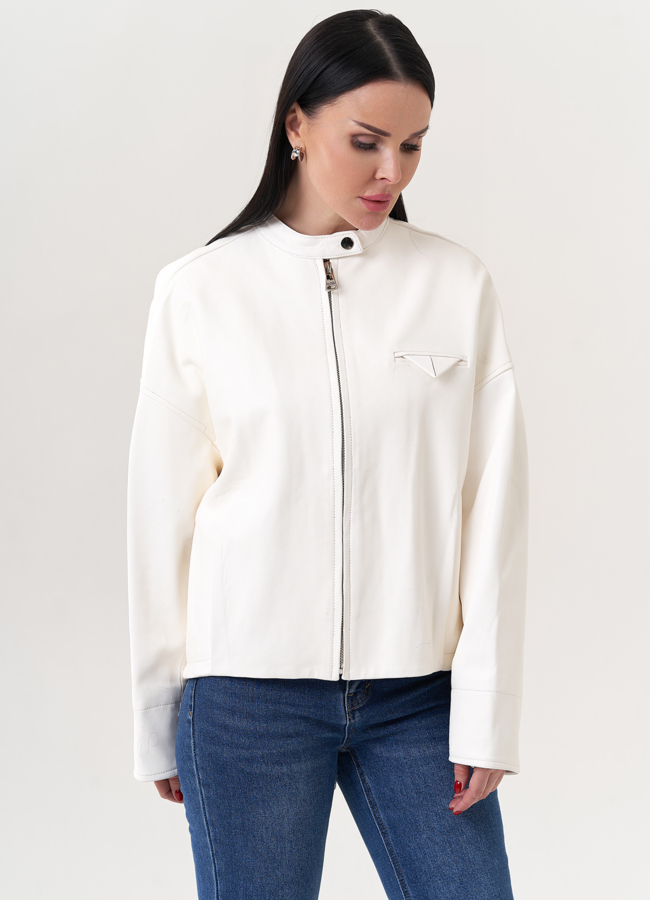 Куртка из натуральной кожи белого цвета модель № 26894 универмаг малина