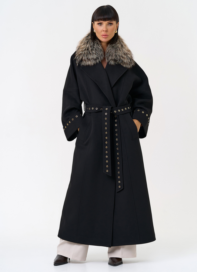 Утепленное женское пальто с английским воротником из меха лисы модель № 31552 в рассрочку Утепленное женское пальто с английским воротником из меха лисы модель № 31552 в рассрочку