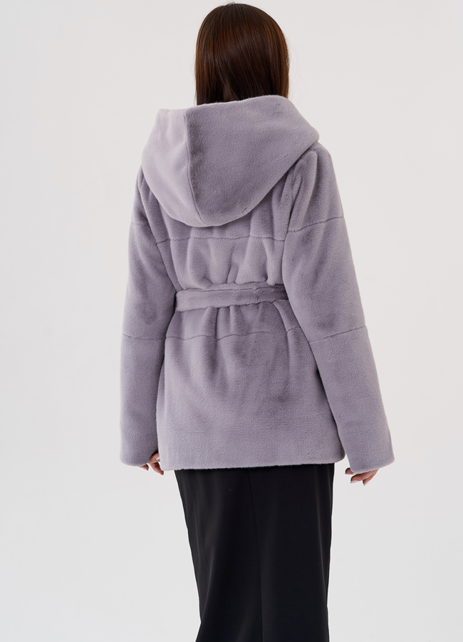 фото Женская куртка из эко меха в сером цвете модель № 23531