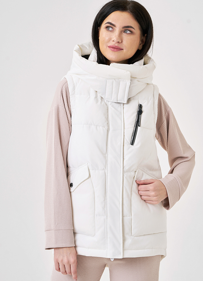 фото Белый пуховик трансформер с капюшоном модель № 829