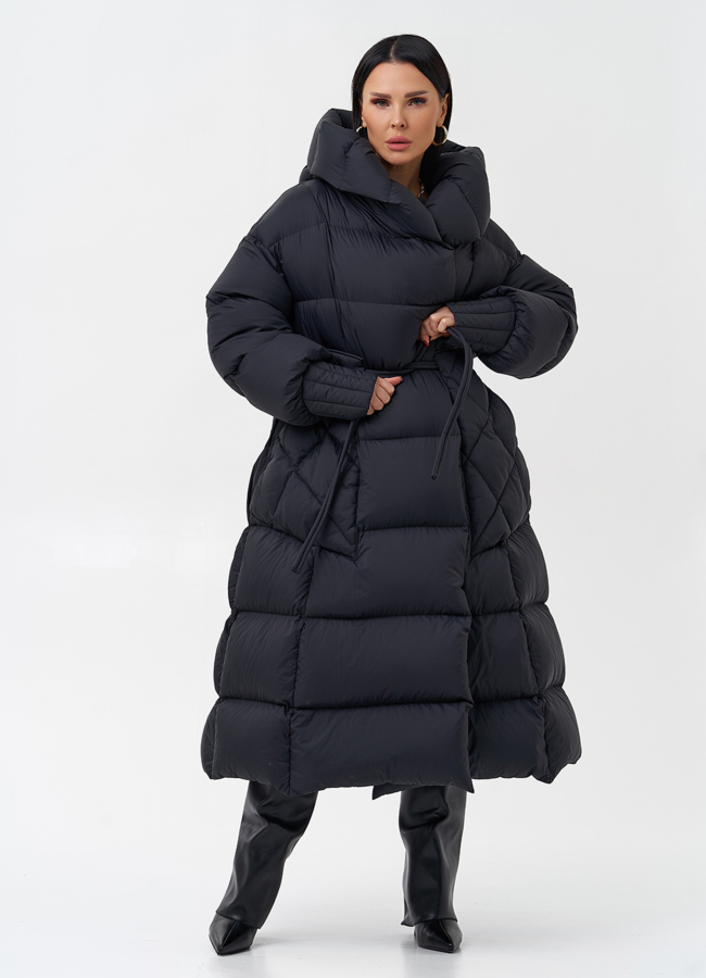 Женский пуховик с капюшоном  модель № 28973 меха малина