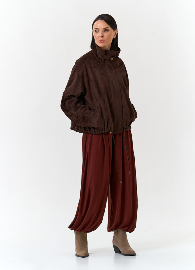 Женская куртка из эко замши с воротником стойкой модель № 33028 в рассрочку