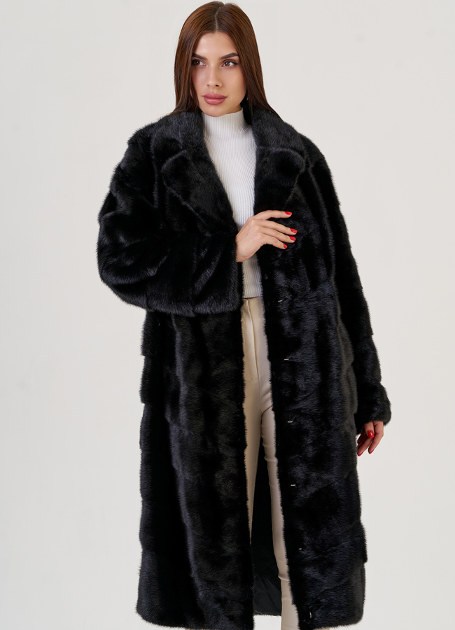 Длинная шуба из норки с английским воротником модель № 80031 универмаг малина