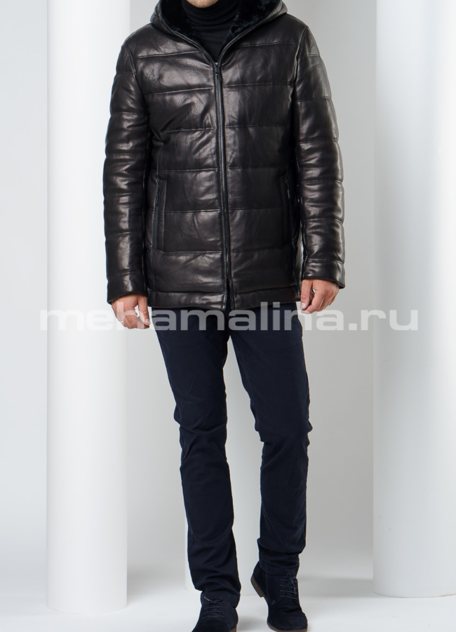 Пуховик из натуральной кожи модель № ПМ-91 универмаг малина