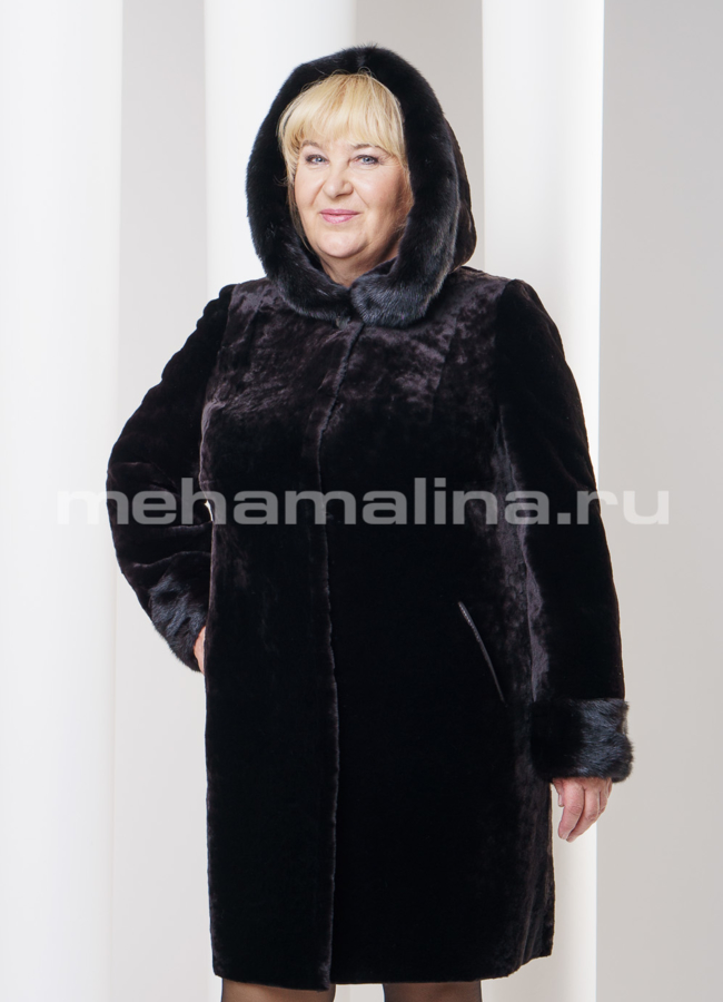 Шуба мутон с норкой, цвет коричневый модель № S-278 в рассрочку