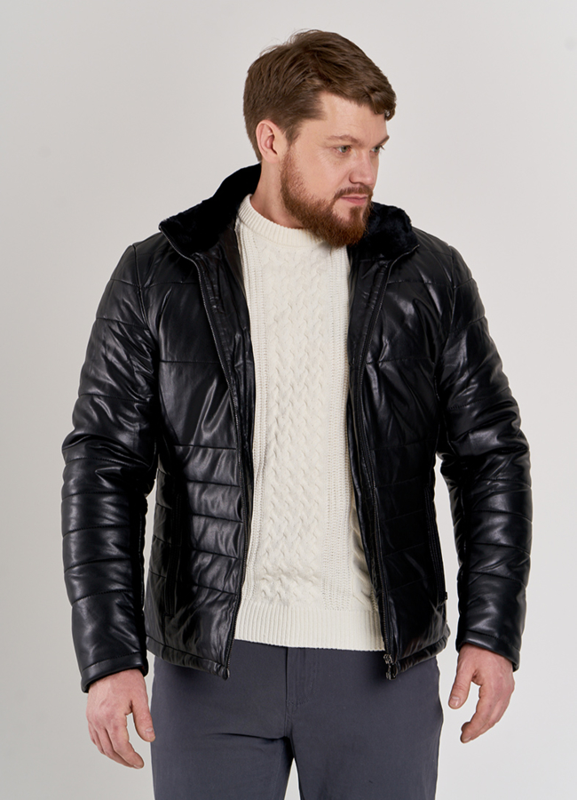 Мужской пуховик из эко кожи модель № П-507 универмаг малина