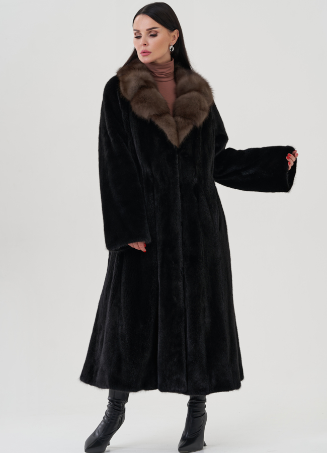 Шуба из меха норки с воротником из куницы модель № 24722 универмаг малина