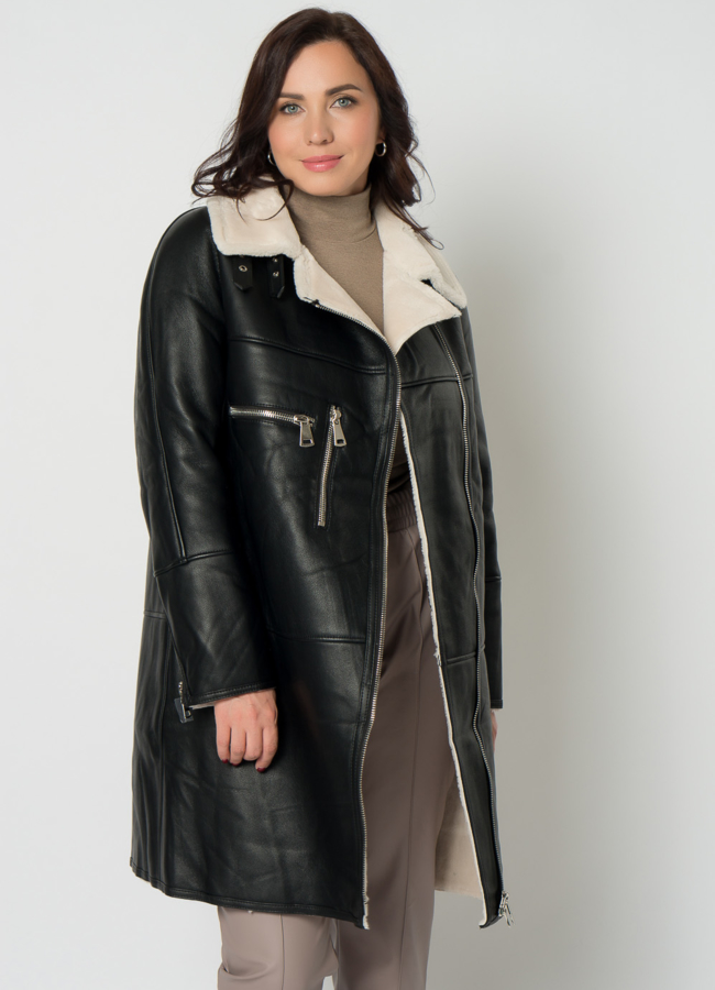 Дубленка из эко кожи с отложным воротником на молнии модель № 21697 универмаг малина