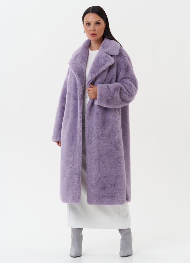 Пальто из эко меха с поясом модель № 1365 универмаг малина