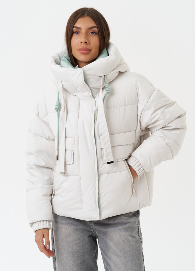 Куртка на био пухе с капюшоном модель № 28495 меха малина