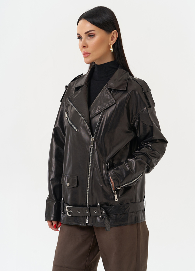 Удлиненная кожаная куртка-косуха модель № 215444 универмаг малина Удлиненная кожаная куртка-косуха модель № 215444 универмаг малина