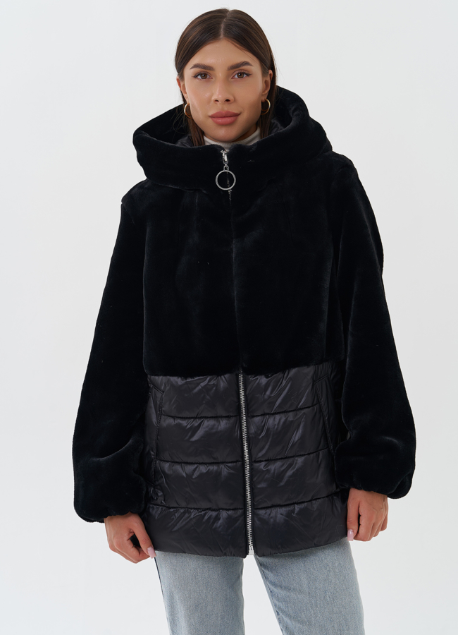 фото Комбинированный пуховик с шерстью модель № 27654