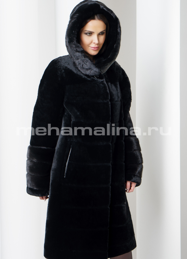 Шуба с капюшоном модель № S-560 универмаг малина