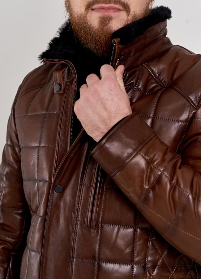Мужская зимняя куртка коричневого цвета модель № П-510 в рассрочку