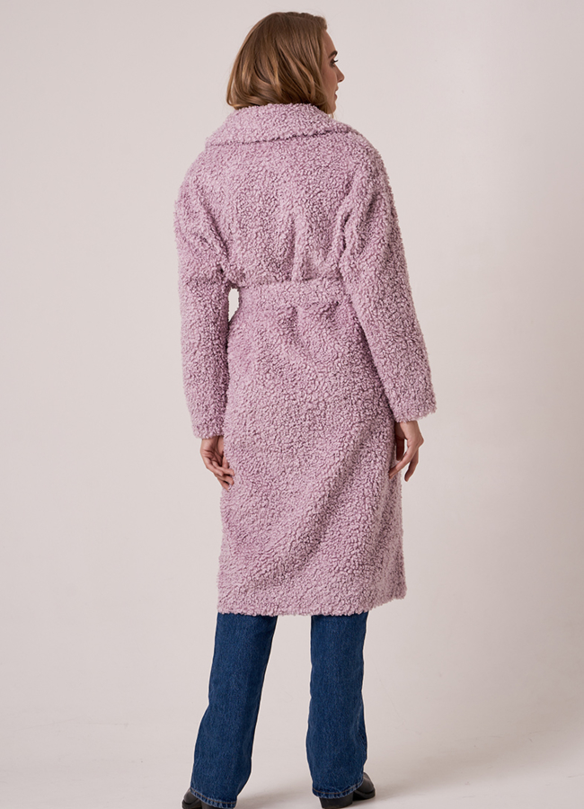 Шуба из шерсти на поясе с английским воротником модель № 8232 в кредит