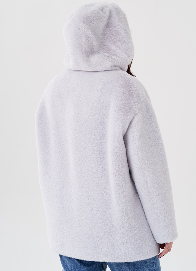 фото Женское укороченное пальто с капюшоном модель № 23900