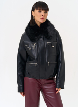 Женская утепленная куртка из эко кожи черного цвета Женская утепленная куртка из эко кожи черного цвета