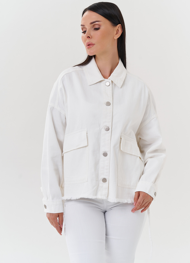 фото Укороченная светлая джинсовая куртка модель № 27526