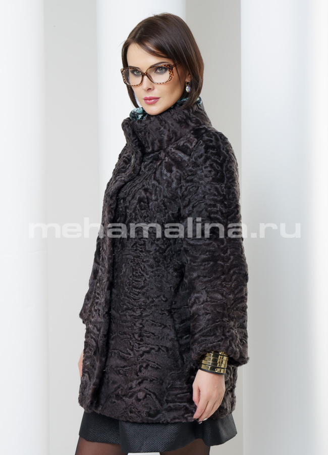 Укороченная шуба, каракуль модель № S-477 универмаг малина